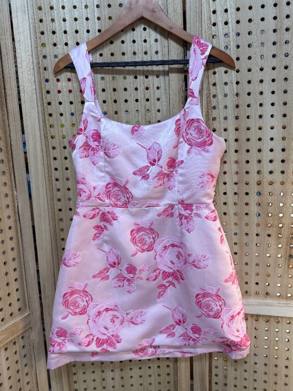 Lulus Pink Satin Floral Mini Dress Size Medium